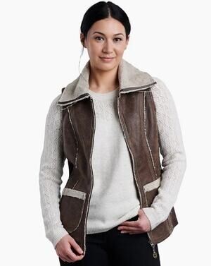 Kuhl Dani Faux Microsuede + Shearling Fleece Sherpa Vest w/ Wool Side Panels
